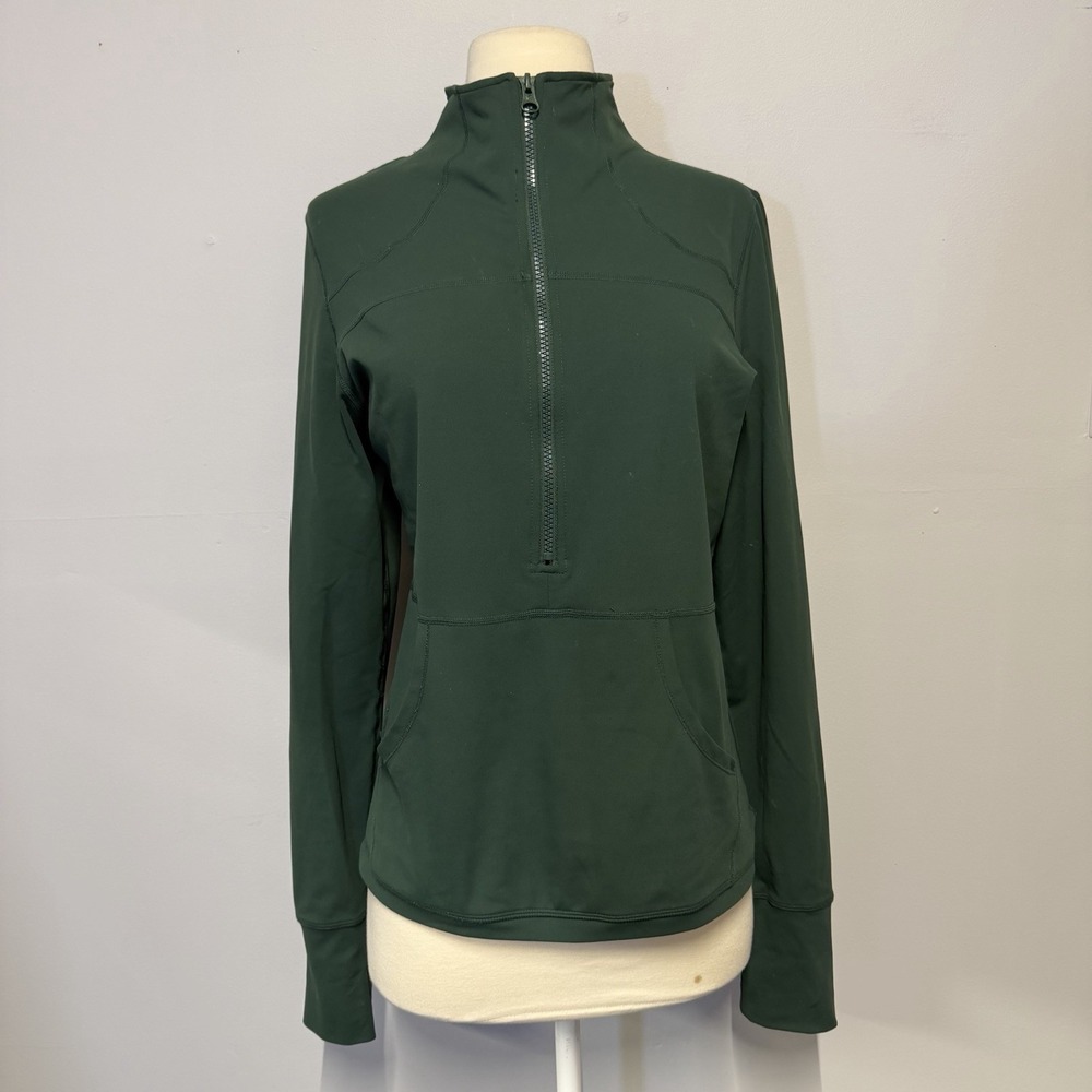 Zyia Active Jacket Womens Large Green High Neck 1/2 Zip Popover Stretch Athletic